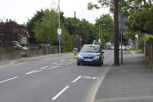 The photo for Cycle lanes stop for traffic islands through Trimley.