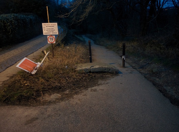 The photo for Concrete obstruction at Calverley Bridge.